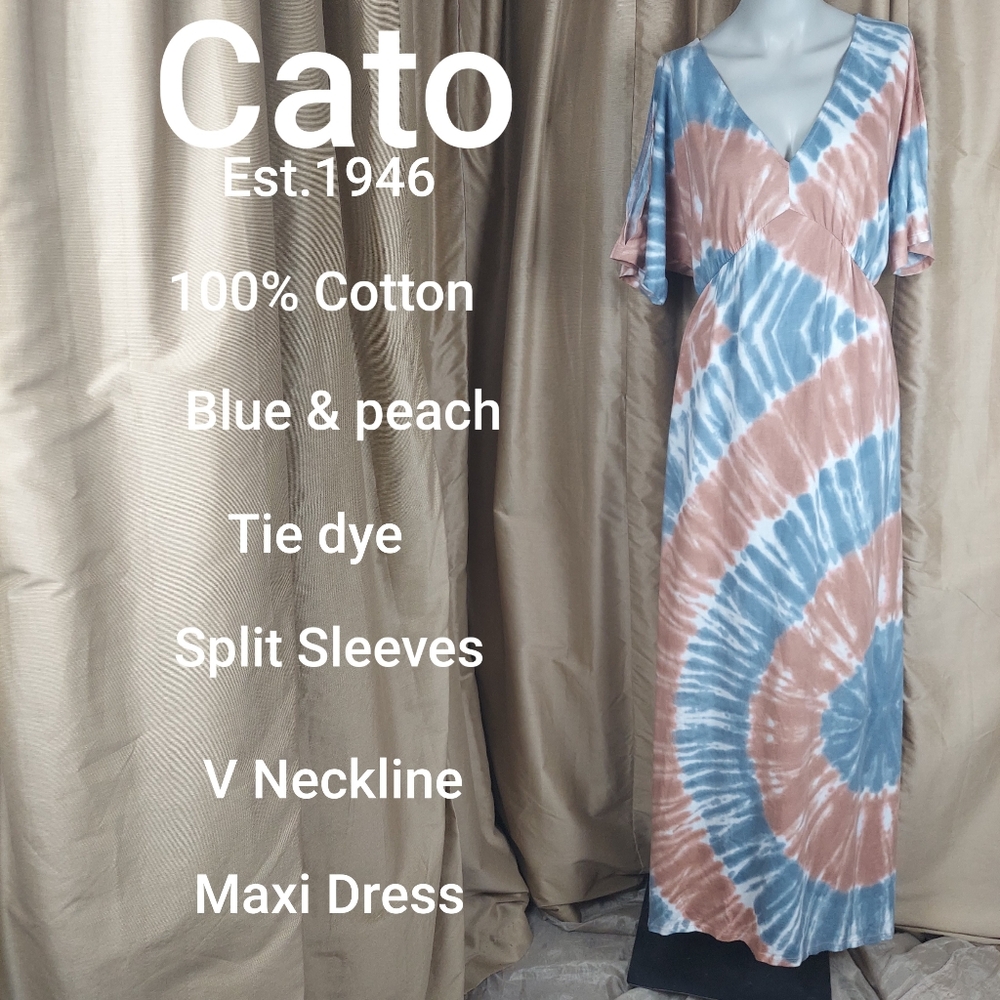 Cato blue & peach  tie dye cotton maxi dress size S